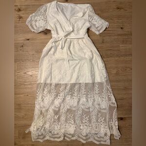 Amazon White Lace Long Sleeve Dress